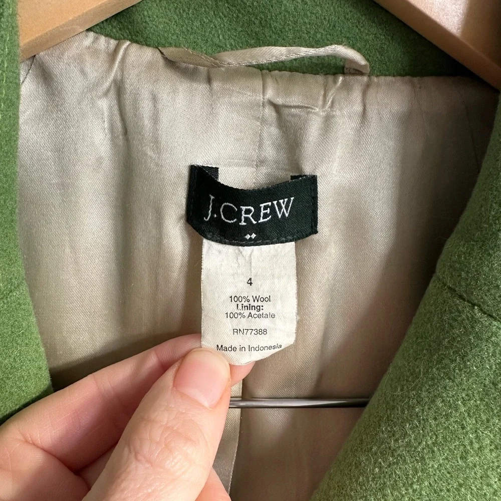 Vintage J. Crew Green 100% Wool Coat 2005 Women’s Size 4 - Picture 2 of 9